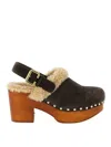 Chloé Jeanette Suede Shearling-lined Clogs In Brown