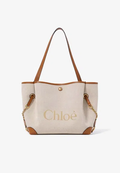 Chloé Clover Canvas Tote Bag In Sand