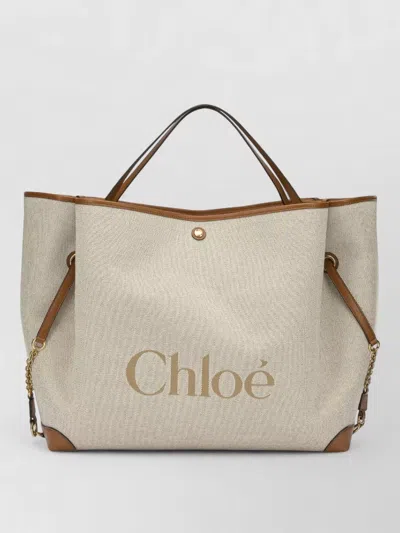 Chloé Clover Large Tote Bag Dual Handles Chain In Neutral