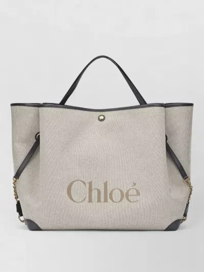 Chloé Clover Large Tote Bag Dual Handles Chain In Gray