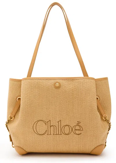 Chloé Chloe Clover Logo-embroidered Raffia Tote Bag In Orange