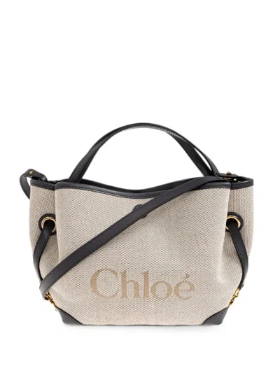 Chloé Clover Logo-print Leather-trim Tote Bag In Neutral