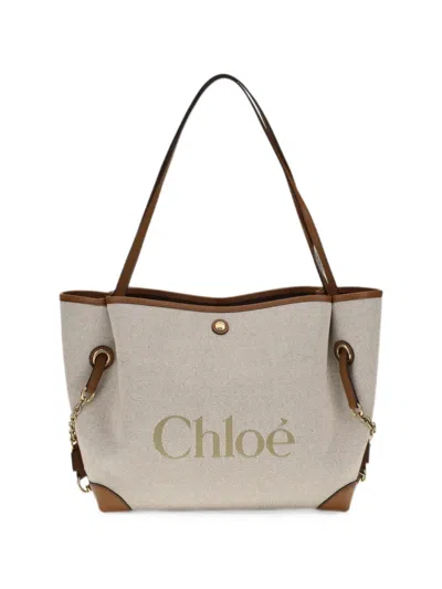 Chloé Clover Logo-print Shoulder Bag In Brown