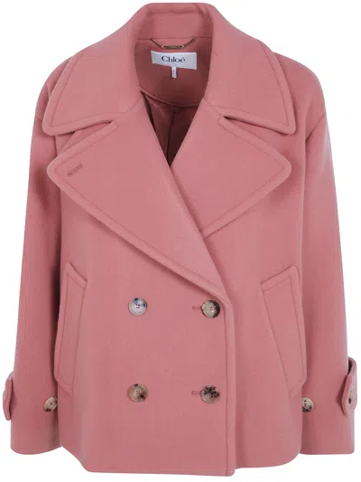 Chloé Coat Military Split "turtle Neck" In Pink