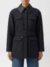 Chloé Wool Belted Jacket With Leather Collar Clothing In Black