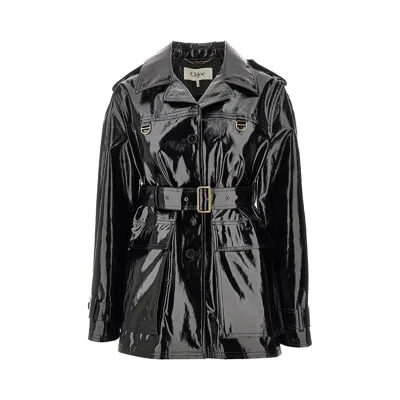 Chloé Coated Cotton Jacket With Belt In Black