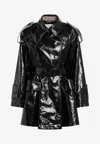 Chloé Belted Jacket In Shiny Coated Cotton In Black