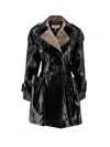 Chloé Coated Linen Trench With Wool Blend Details In Black