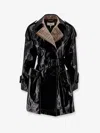 Chloé Coated Linen Trench With Wool Blend Details In Black