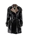 Chloé Coated Linen Trench With Wool Blend Details In Black