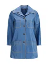 Chloé Cowhide Leather Coat With Patch Pockets In Blue