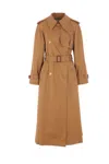 Chloé Double-breasted Leather-trimmed Cotton-gabardine Trench Coat In Brown