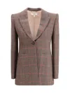 Chloé Tartan Wool Blazer With Shoulder Pads In Brown