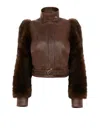 Chloé Leather Jacket With Belted Waist And Fur Sleeves In Brown