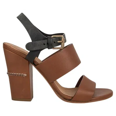Pre-owned Chloé Chloe Cognac Brown And Black Block Heel Shoe Chic Sandal 39 / 9