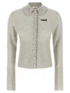 Chloé Embroidered-logo Cardigan In Gray