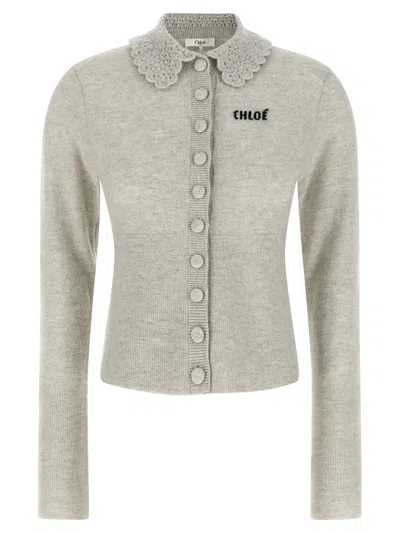 Chloé Collar Cardigan In Gray