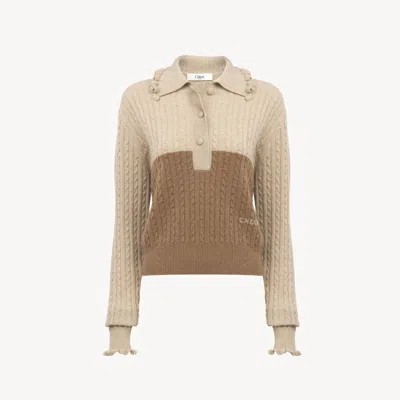 Chloé Collar Sweater In A Wool & Cashmere Knit Brown Size L 100% Wool