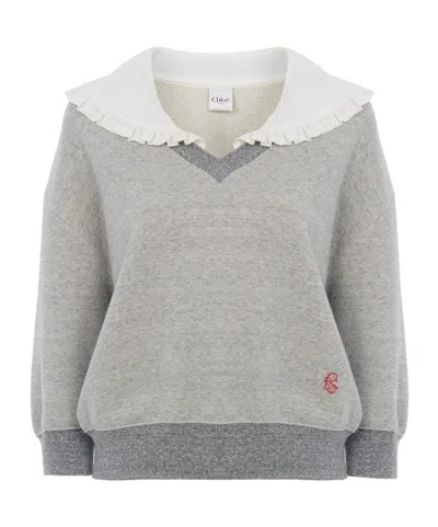 Chloé Collar Sweater In Chiné Fleece In Brown