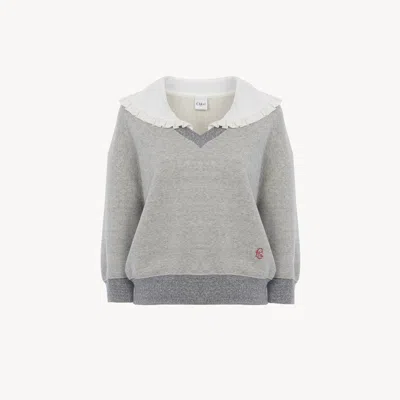 Chloé Collar Sweater In Chiné Fleece Grey Size S 85% Cotton, 15% Lyocell In Gray