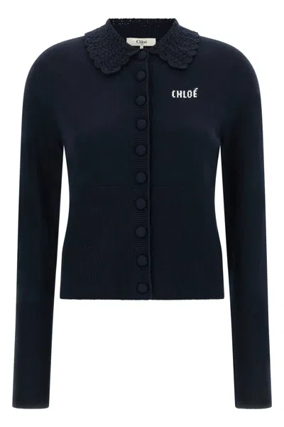 Chloé Collared Cardigan In Blue