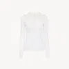 Chloé Collared Henley Shirt In Superfine Wool Knit & Lace In White