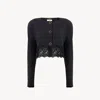 Chloé Veste Courte Sans Col En Laine Grain De Poudre Et Dentelle In Black
