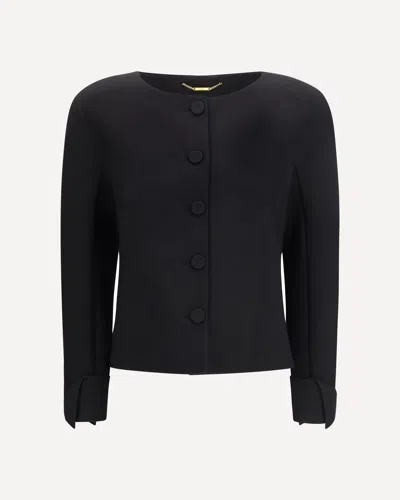 Chloé Collarless Fitted Jacket In Wool Crêpe In Black