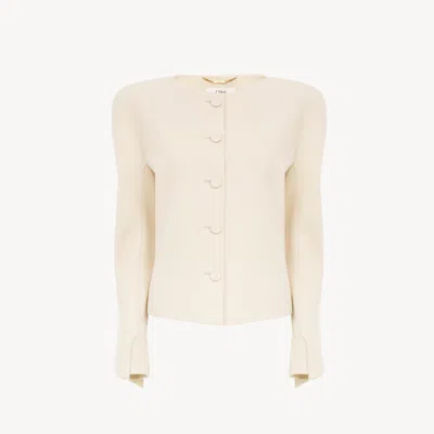 Chloé Collarless Fitted Jacket In Wool Grain De Poudre In Neutral