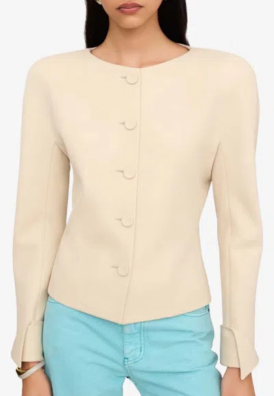 Chloé Collarless Fitted Jacket In Wool Grain De Poudre In Nude