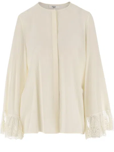Chloé Collarless Fluid Blouse In Coconut Milk