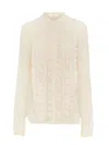 Chloé Lace-ruffle Bib Silk Button-down Top In Nude & Neutrals