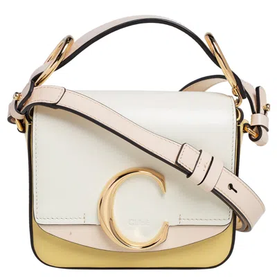 Chloé Color Leather Mini C Double Carry Top Handle Bag In White