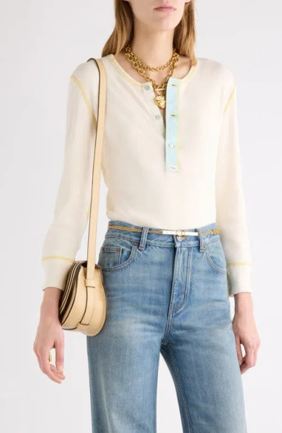 Chloé Colorblock Long Sleeve Flatlock Rib Jersey Henley T-shirt In Pink