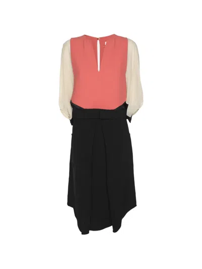 Pre-owned Chloé Color-block Midi Dress In Black