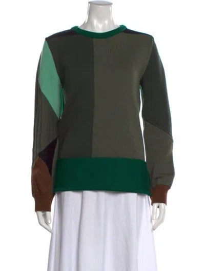 Pre-owned Chloé Colorblock Pattern Crew Neck Sweater In Green