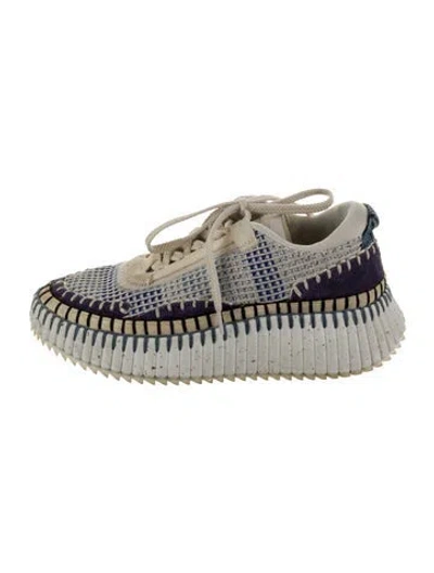 Pre-owned Chloé Colorblock Pattern Leather Trim Embellishment Sneakers In Blue