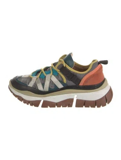 Pre-owned Chloé Colorblock Pattern Leather Trim Embellishment Sneakers In Blue