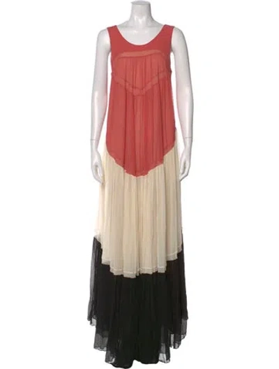 Pre-owned Chloé Colorblock Pattern Long Dress In Pink