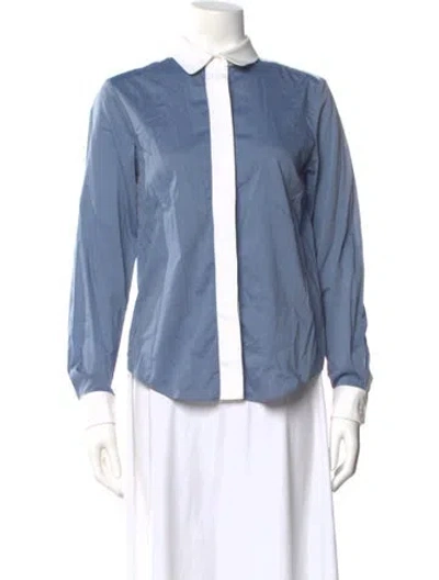 Pre-owned Chloé Colorblock Pattern Long Sleeve Blouse In Blue