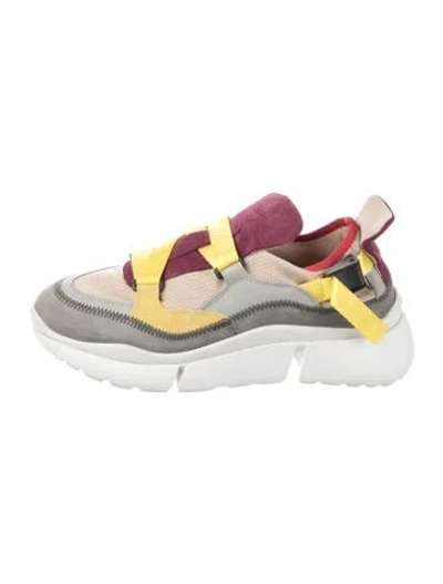 Pre-owned Chloé Colorblock Pattern Mesh Accents Chunky Sneakers In Grey