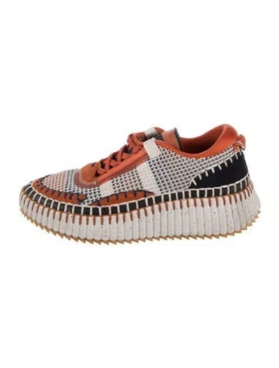 Pre-owned Chloé Colorblock Pattern Sneakers In Orange