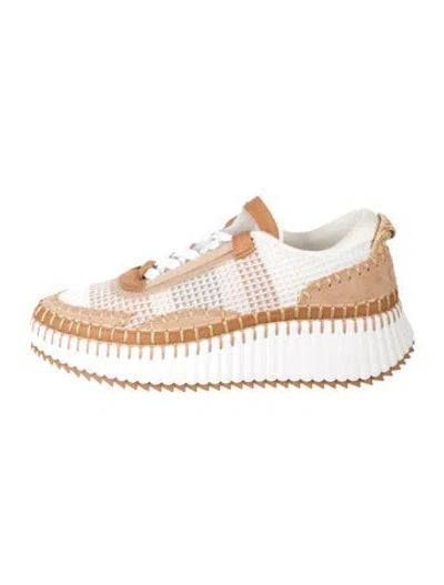 Pre-owned Chloé Colorblock Pattern Whipstitch Trim Chunky Sneakers In Neutral