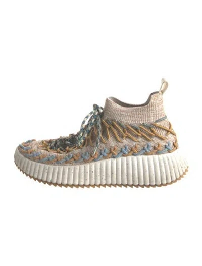Pre-owned Chloé Colorblock Pattern Whipstitch Trim Espadrille Sneakers In Neutral