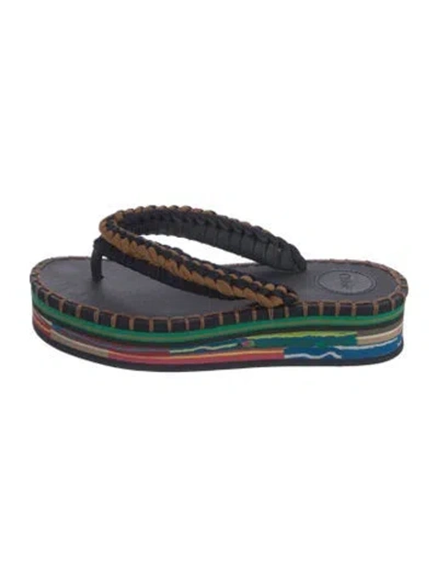 Pre-owned Chloé Colorblock Pattern Whipstitch Trim Flip Flops In Blue