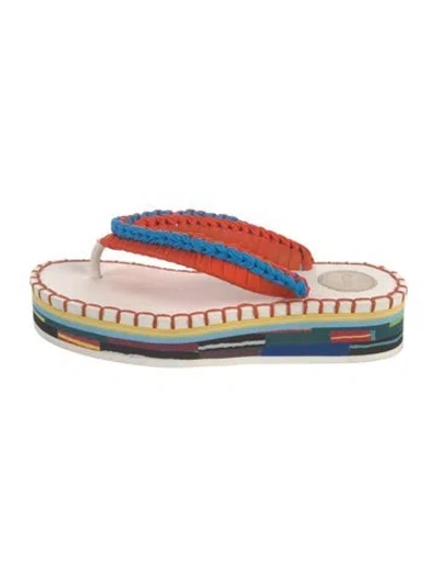 Pre-owned Chloé Colorblock Pattern Whipstitch Trim Flip Flops In Orange