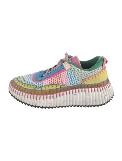 Pre-owned Chloé Colorblock Pattern Whipstitch Trim Sneakers In Blue