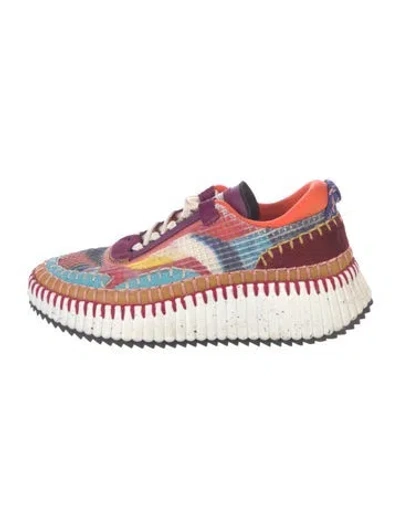 Pre-owned Chloé Colorblock Pattern Whipstitch Trim Sneakers In Orange