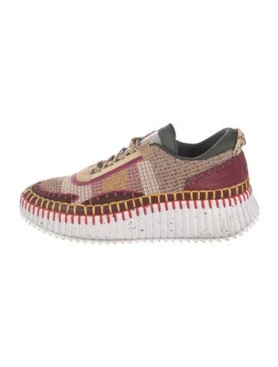 Pre-owned Chloé Colorblock Pattern Whipstitch Trim Sneakers In Purple