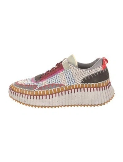 Pre-owned Chloé Colorblock Pattern Whipstitch Trim Sneakers In White